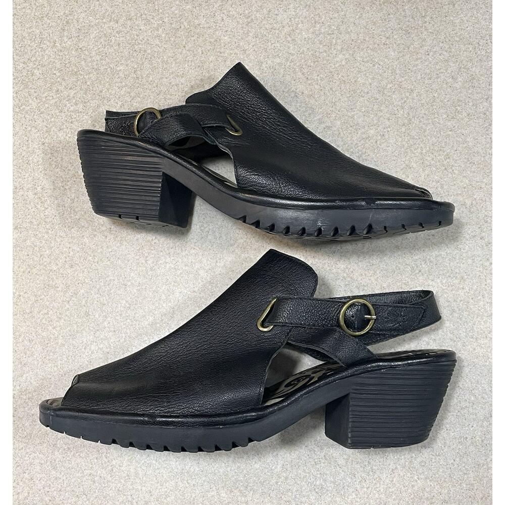Fly London Peep Toe Sandals Shoes Adjustable Black Leather Women’s Size 42/US 11 - Picture 6 of 12